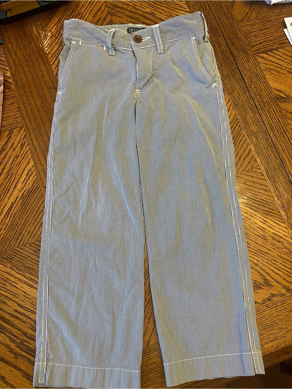 Ralph Lauren Kids Blue & White Pinstripe Cotton Chinos